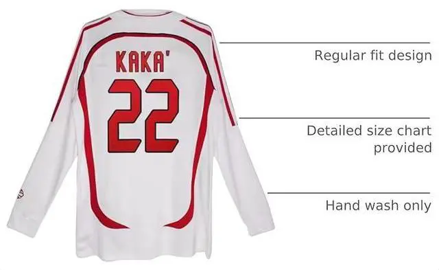 Alt view image 3 of 7 - Milan Kaka #22 Retro Mens Soccer Jersey Fan Edition Long Sleeve Training & Casual Shirt Home & Away 2006/07 L