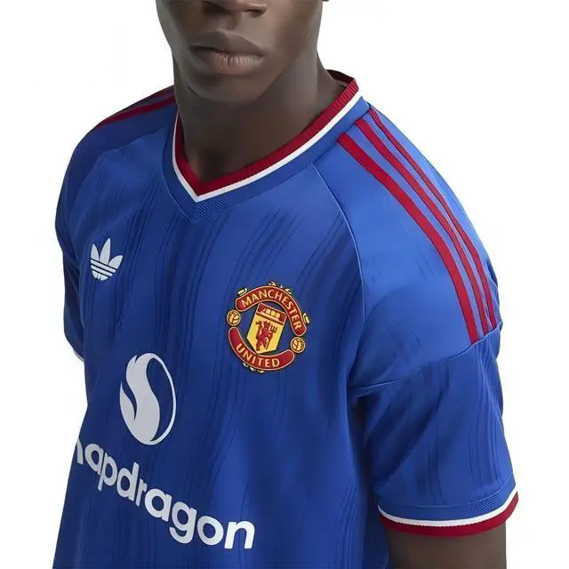 Alt view image 2 of 5 - Men's Manchester United 26/27 Away Special Edition Soccer Jersey, Short Sleeve Quick Dry Breathable Blue Football Shirt, Wave Texture Uniform S-4XL for Training, Match Day & Daily Casual Sport Wear XL