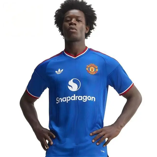 Alt view image 3 of 5 - Men's Manchester United 26/27 Away Special Edition Soccer Jersey, Short Sleeve Quick Dry Breathable Blue Football Shirt, Wave Texture Uniform S-4XL for Training, Match Day & Daily Casual Sport Wear XL