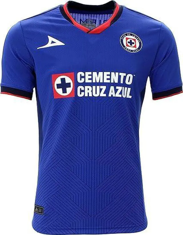 Main image of Men's Cruz Azul 2023 Home Replica Soccer Jersey, Short Sleeve Breathable Quick Dry Blue Football Shirt, Geometric Line Pattern Sports Uniform for Training, Match Day & Daily Casual Sport Wear