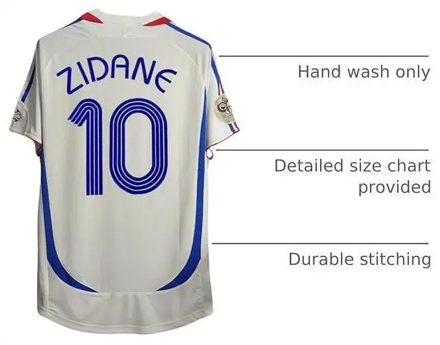 Alt view image 4 of 5 - Zidane France Retro Mens Soccer Jersey Home & Away Short Sleeve for Game Day, Training, or Casual Wear XL