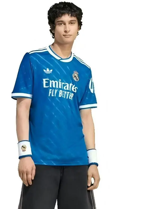 Alt view image 3 of 4 - Men's Real Madrid 25/26 Third Fan Version Soccer Jersey, Blue Short Sleeve Quick Dry Football Shirt for Training, Game Day and Casual Wear M