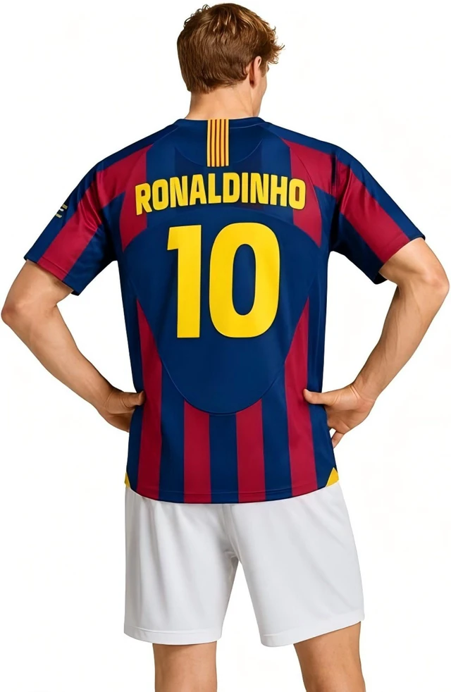 Alt view image 2 of 5 - Ronaldinho Retro Mens Soccer Jersey 2005 & 2009 Short & Long Sleeve for Game Day, Training, or Casual Wear 2005 Short Sleeve 2XL