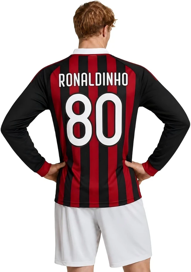 Alt view image 2 of 5 - Ronaldinho Retro Mens Soccer Jersey 2005 & 2009 Short & Long Sleeve for Game Day, Training, or Casual Wear 2009 S