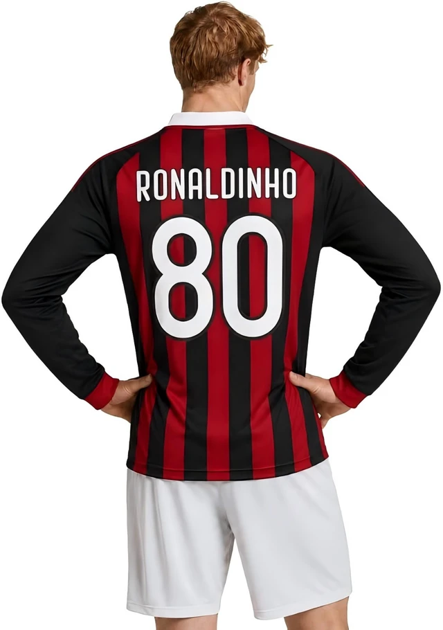 Alt view image 2 of 5 - Ronaldinho Retro Mens Soccer Jersey 2005 & 2009 Short & Long Sleeve for Game Day, Training, or Casual Wear 2009 XL