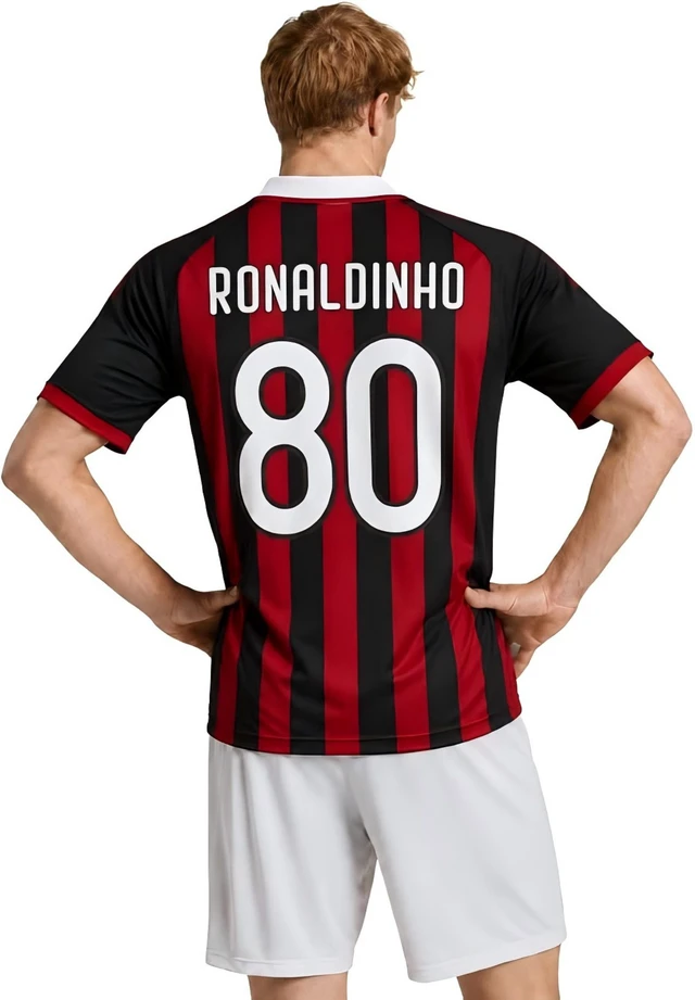 Alt view image 2 of 5 - Ronaldinho Retro Mens Soccer Jersey 2005 & 2009 Short & Long Sleeve for Game Day, Training, or Casual Wear 2009 Short Sleeve S