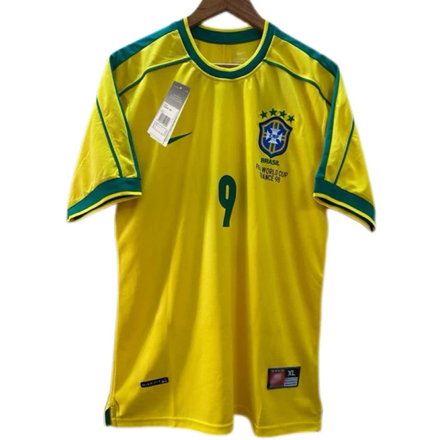 Alt view image 5 of 6 - Brazil Ronaldo #9 Retro Mens Soccer Jersey Fan Edition Short Sleeve Training & Casual Shirt Home & Away 1998 Yellow M