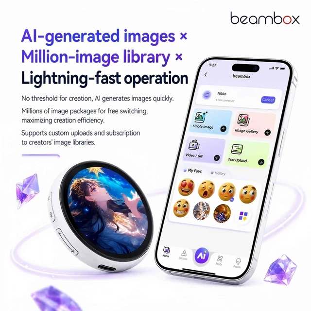 Alt view image 5 of 6 - beambox Nikko Mag Digital Badge pin 1.8" , Mutual & App Share, Custom Photo Video Share for Ita Bag Desktop Companion Gift, Purple