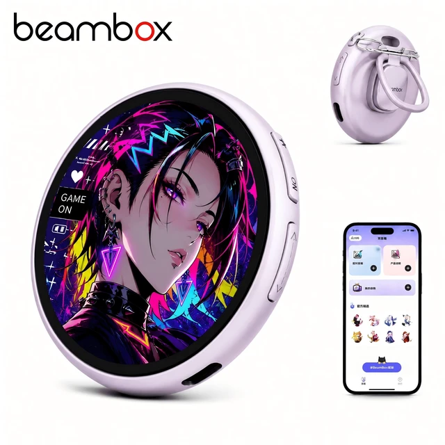 Main image of beambox Nikko Mag Digital Badge pin 1.8" , Mutual & App Share, Custom Photo Video Share for Ita Bag Desktop Companion Gift, Purple
