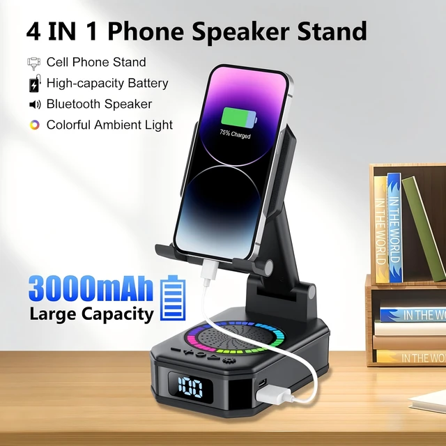 Alt view image 3 of 7 - Gifts for Men Women, Cell Phone Stand with Wireless Bluetooth Speaker