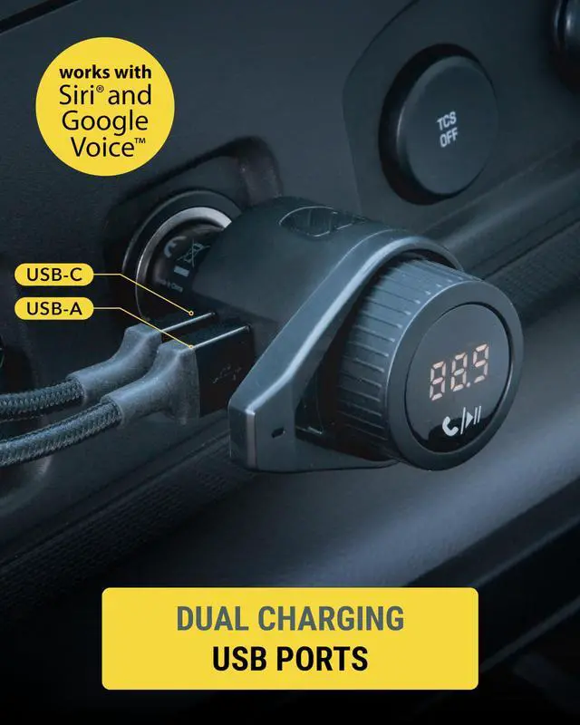 Alt view image 3 of 7 - BTFM9 FM Bluetooth Transmitter Car, Dual 12W USB-C and USB-A Charging Ports, Fast Type C Car Charger, Wireless Radio Bluetooth Adapter, Hands-Free Kit for Calls, Siri and Google Assistant