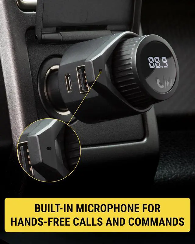 Alt view image 4 of 7 - BTFM9 FM Bluetooth Transmitter Car, Dual 12W USB-C and USB-A Charging Ports, Fast Type C Car Charger, Wireless Radio Bluetooth Adapter, Hands-Free Kit for Calls, Siri and Google Assistant