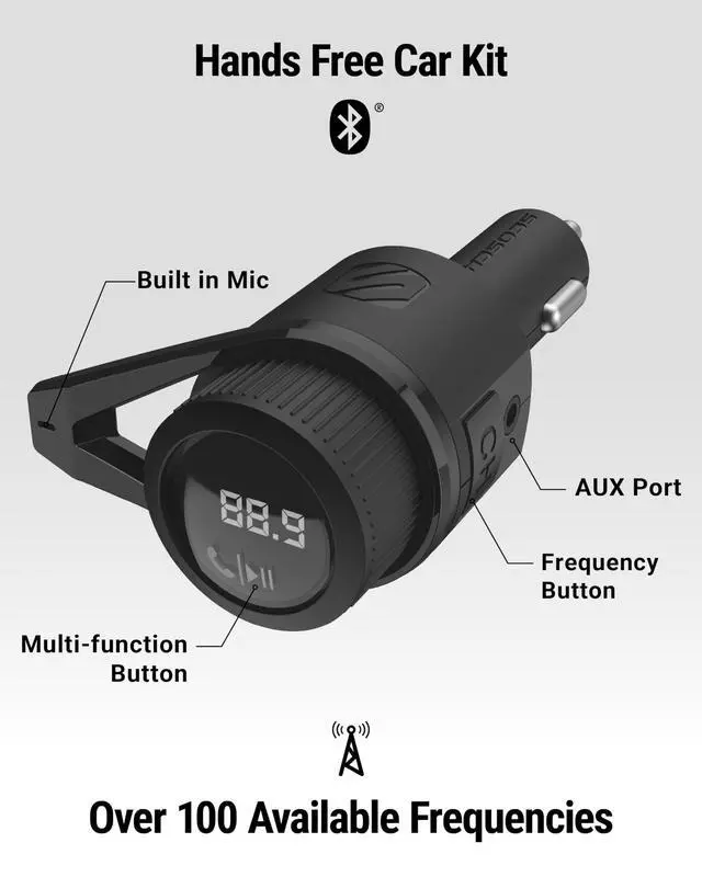 Alt view image 7 of 7 - BTFM9 FM Bluetooth Transmitter Car, Dual 12W USB-C and USB-A Charging Ports, Fast Type C Car Charger, Wireless Radio Bluetooth Adapter, Hands-Free Kit for Calls, Siri and Google Assistant
