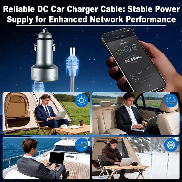 Alt view image 6 of 7 - Car Adapter for Starlink Mini, 3-in-1 Car Charger and DC Power Cable with Cigarette Lighter Adapter, 12V-24V Digital Display, QC 3.0 30W and PD 45W Ports, 16AWG Cable for Car Accessories(10FT)