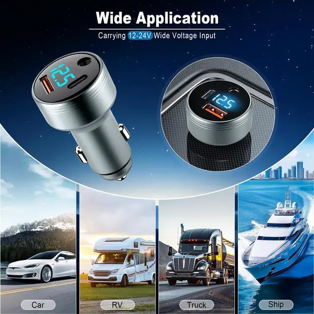 Alt view image 7 of 7 - Car Adapter for Starlink Mini, 3-in-1 Car Charger and DC Power Cable with Cigarette Lighter Adapter, 12V-24V Digital Display, QC 3.0 30W and PD 45W Ports, 16AWG Cable for Car Accessories(10FT)