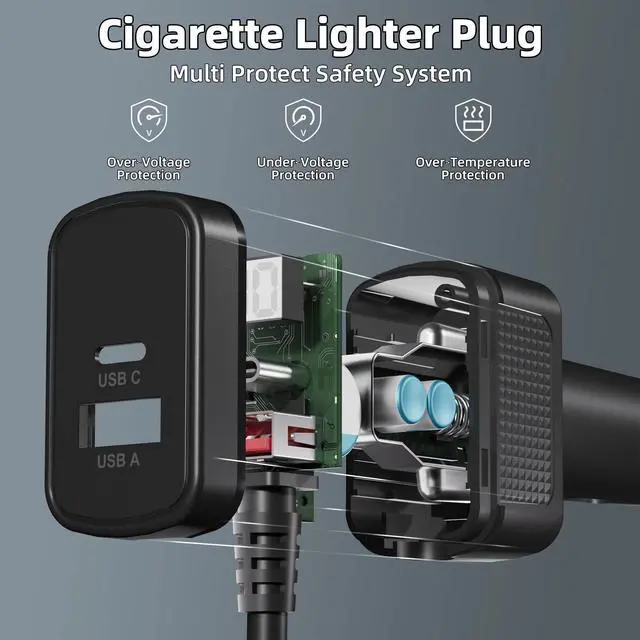 Alt view image 3 of 6 - Starlink Mini Car Charger, Star Link Mini DC Power Cable 10FT/3FT, Mini Starlink Accessories 100W 12V-24V Cigarette Lighter Adapter with USB, Type-C Port and Voltmeter, Waterproof DC Plug
