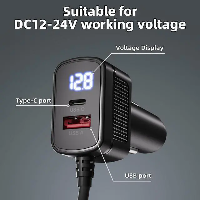 Alt view image 5 of 6 - Starlink Mini Car Charger, Star Link Mini DC Power Cable 10FT/3FT, Mini Starlink Accessories 100W 12V-24V Cigarette Lighter Adapter with USB, Type-C Port and Voltmeter, Waterproof DC Plug