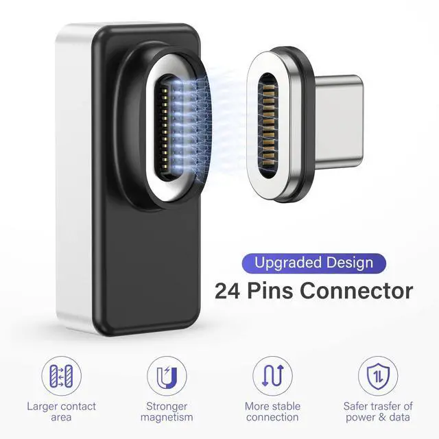 Alt view image 2 of 6 - USB C Magnetic Adapter 24Pin with 2 Tips, 40Gbps PD 240W Type C Connector | Right Angle, USB 4.0 Data Transfer & 8K 60Hz Video Output for Steam Deck, MacBook Pro/Air, Phones, for iPhone 17/16/15
