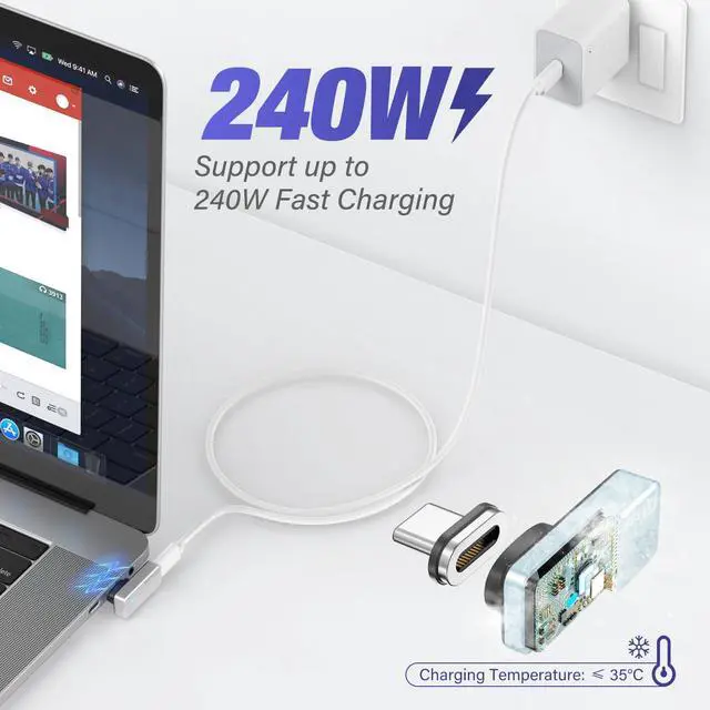Alt view image 5 of 6 - USB C Magnetic Adapter 24Pin with 2 Tips, 40Gbps PD 240W Type C Connector | Right Angle, USB 4.0 Data Transfer & 8K 60Hz Video Output for Steam Deck, MacBook Pro/Air, Phones, for iPhone 17/16/15