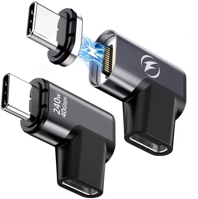 Main image of 240W USB C Magnetic Adapter, (2 Pack) Magnetic USB C Adapter Right Angle 24Pin with USBC 4 40Gbps 8K 60Hz for iPhone 16/15 Series, Thunderbolt 3/4, MacBook Pro/Air and More Type C Devices