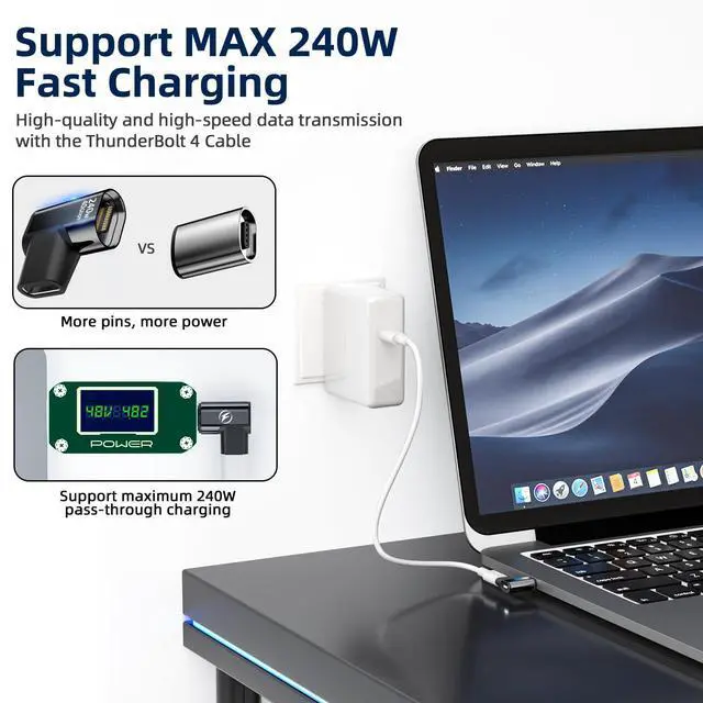 Alt view image 5 of 7 - 240W USB C Magnetic Adapter, (2 Pack) Magnetic USB C Adapter Right Angle 24Pin with USBC 4 40Gbps 8K 60Hz for iPhone 16/15 Series, Thunderbolt 3/4, MacBook Pro/Air and More Type C Devices