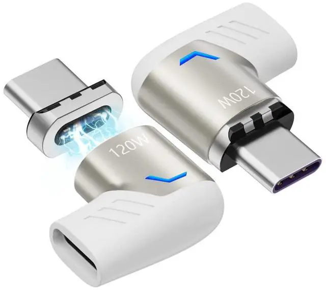 Main image of Magnetic USB C Adapter Right Angle 2 Pack 100w USB C Magnetic Adapter Fast Charging 5Pin 480Mbps Data Transmission, White