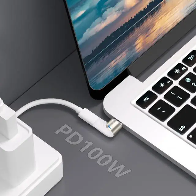 Alt view image 2 of 7 - Magnetic USB C Adapter Right Angle 2 Pack 100w USB C Magnetic Adapter Fast Charging 5Pin 480Mbps Data Transmission, White