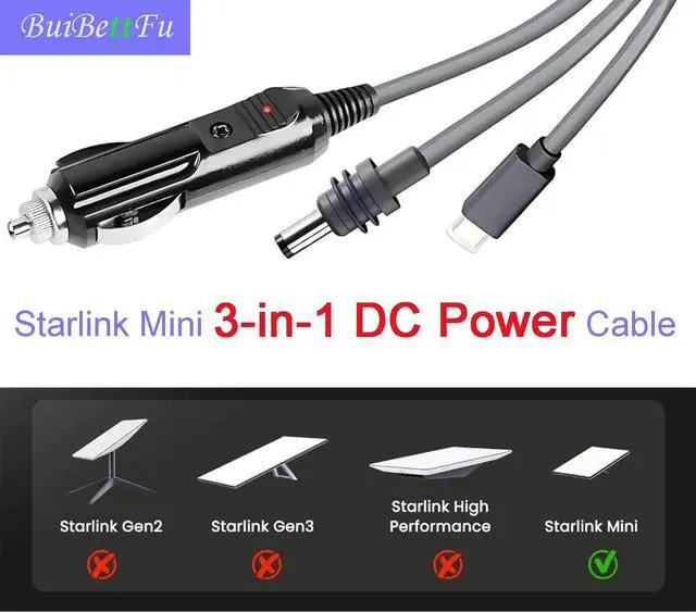 Alt view image 4 of 7 - for Starlink Mini DC Power Cable Cigarette Lighter 10FT/ 3M, High-Speed Starlink Mini 12V-24V Car Replacement Cable Charger Supply Cord Adapter Plug Accessories (3 in 1)