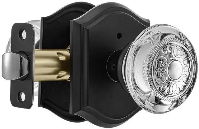 Main image of Glass Door Knobs Interior with Lock, Vintage Crystal Privacy Matte Black Door Knobs for Bedroom Bathroom, 1 Pack