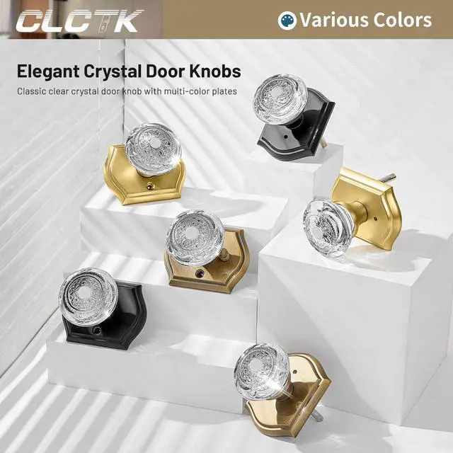 Alt view image 5 of 7 - Glass Door Knobs Interior with Lock, Vintage Crystal Privacy Matte Black Door Knobs for Bedroom Bathroom, 1 Pack