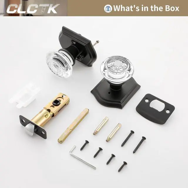 Alt view image 7 of 7 - Glass Door Knobs Interior with Lock, Vintage Crystal Privacy Matte Black Door Knobs for Bedroom Bathroom, 1 Pack