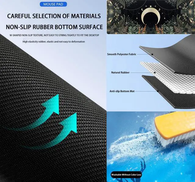 Alt view image 4 of 4 - Cute Green Forest Leaves Desk Mat Whimsical Moon Mousepad XL Large Extended Gaming Mouse Pad with Stitched Edges, Computer Laptop Keyboard Mouse Mat Desk Pad 31.5x11.8 in Non-Slip Rubber Base