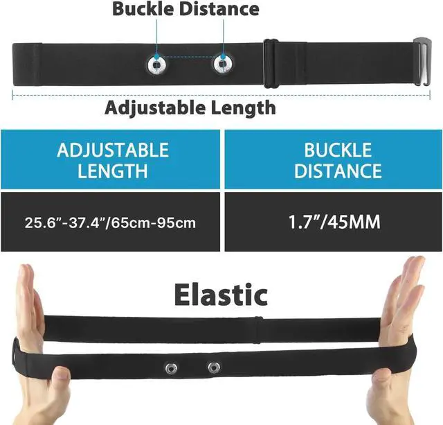 Alt view image 4 of 6 - Heart Rate Monitor Replacement Strap, Chest Replacement Strap Compatible with Wahoo Tickr Polar H7 Garmin HRM Coospo, IP67 Waterproof, Adjustable Soft Size M to XXL