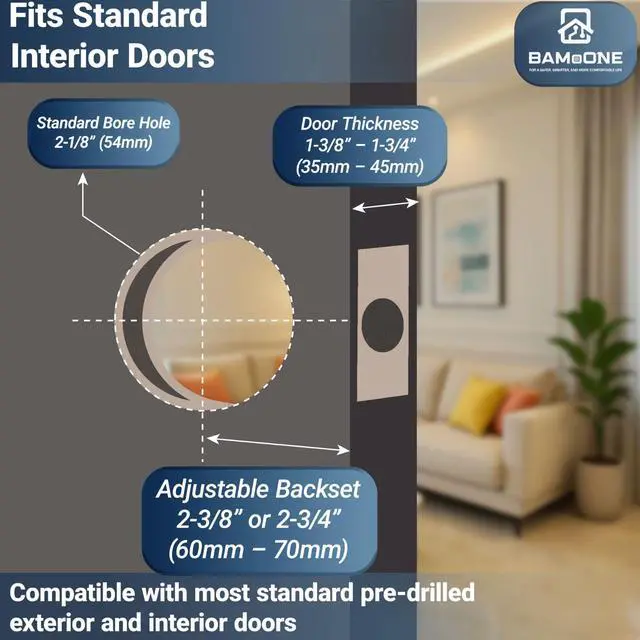 Alt view image 6 of 7 - Keyed Entry Door Knob with Lock and Key, Round Exterior Front Door Knob, Single Cylinder Lockset, Fits Left & Right Hand Doors (Matte Black)