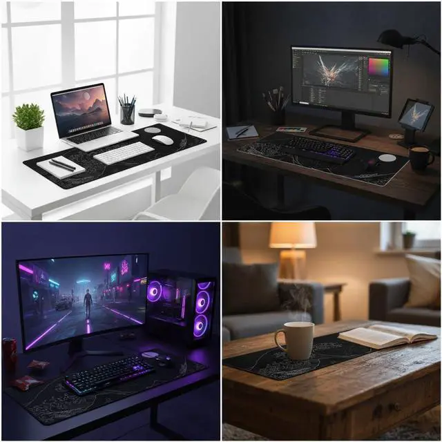 Alt view image 2 of 7 - Large Japanese Desk Mat, Anime Gaming Mouse Pad with Non-Slip Base, XL Desk Protector for Office & Home, 31.5x11.8 inch