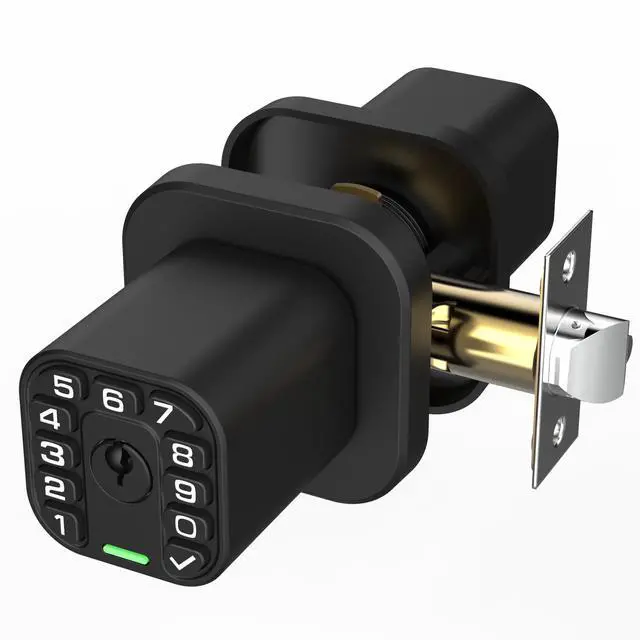Main image of Square Door Knob with Keypad, Keylees Entry Door Lock with Cylinder, Auto Lock, Waterproof & Weatherproof Code Doorknob for Outdoor & Indoor, Bedroom, Entry Door,Office -Matte Black