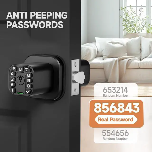 Alt view image 7 of 7 - Square Door Knob with Keypad, Keylees Entry Door Lock with Cylinder, Auto Lock, Waterproof & Weatherproof Code Doorknob for Outdoor & Indoor, Bedroom, Entry Door,Office -Matte Black