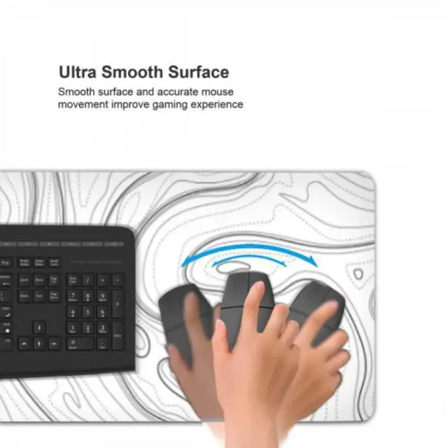 Alt view image 2 of 6 - White Topographic Gaming Mouse Pad XL,35.4" x 15.7" Large Desk Mat,Topo Lines Minimalist Desk Pad for Office Home,Waterproof Rubber Base Extended Keyboard Mat for Laptop,Gamer, Desk Decor