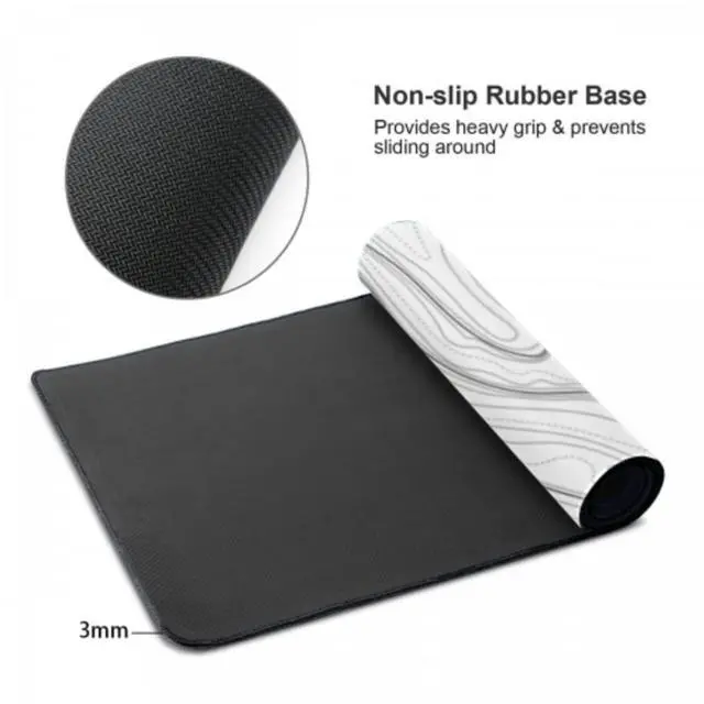 Alt view image 4 of 6 - White Topographic Gaming Mouse Pad XL,35.4" x 15.7" Large Desk Mat,Topo Lines Minimalist Desk Pad for Office Home,Waterproof Rubber Base Extended Keyboard Mat for Laptop,Gamer, Desk Decor
