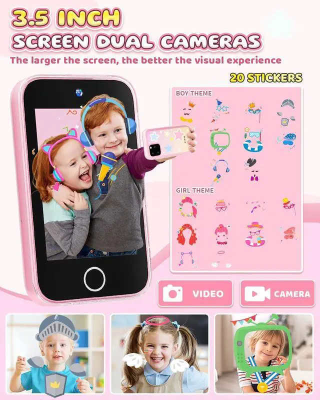 Alt view image 3 of 7 - Kids Smart Phone for Girls, Upgraded 3.5'' Touchscreen Phone for Kids Age 3-8, Christmas Birthday Gifts, Dual Camera Music Player Puzzle Games, Learning Toy for 3 4 5 6 7 8 Year Old Girls