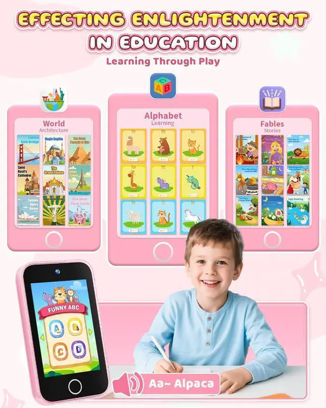 Alt view image 4 of 7 - Kids Smart Phone for Girls, Upgraded 3.5'' Touchscreen Phone for Kids Age 3-8, Christmas Birthday Gifts, Dual Camera Music Player Puzzle Games, Learning Toy for 3 4 5 6 7 8 Year Old Girls