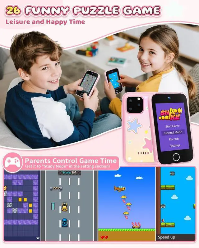 Alt view image 5 of 7 - Kids Smart Phone for Girls, Upgraded 3.5'' Touchscreen Phone for Kids Age 3-8, Christmas Birthday Gifts, Dual Camera Music Player Puzzle Games, Learning Toy for 3 4 5 6 7 8 Year Old Girls