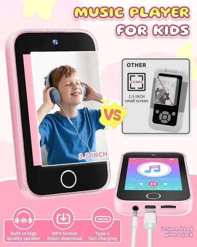 Alt view image 6 of 7 - Kids Smart Phone for Girls, Upgraded 3.5'' Touchscreen Phone for Kids Age 3-8, Christmas Birthday Gifts, Dual Camera Music Player Puzzle Games, Learning Toy for 3 4 5 6 7 8 Year Old Girls