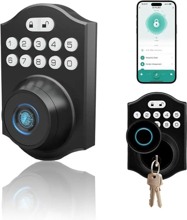 Main image of Fingerprint Smart Door Lock with Keyless Entry, Keypad Door Lock, Tuya App Control, Auto Lock, Easy DlY Installation, Smart Deadbolt for Home, Apartment, Airbnb (Black)