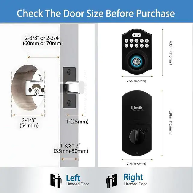 Alt view image 5 of 7 - Fingerprint Smart Door Lock with Keyless Entry, Keypad Door Lock, Tuya App Control, Auto Lock, Easy DlY Installation, Smart Deadbolt for Home, Apartment, Airbnb (Black)