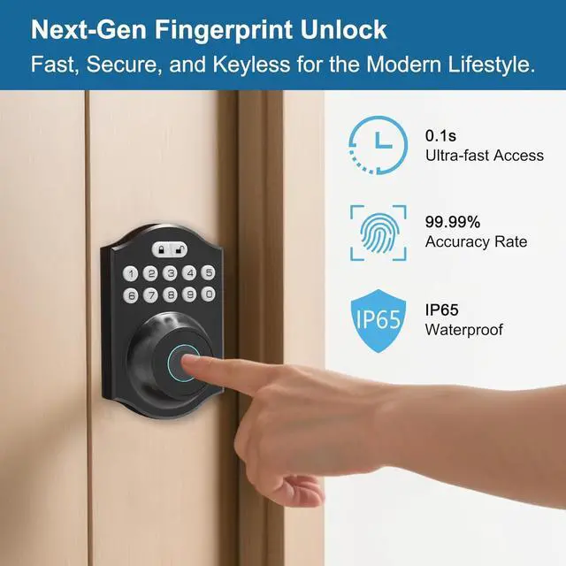 Alt view image 3 of 7 - Fingerprint Smart Door Lock with Keyless Entry, Keypad Door Lock, Tuya App Control, Auto Lock, Easy DlY Installation, Smart Deadbolt for Home, Apartment, Airbnb (Black)