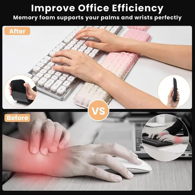 Alt view image 3 of 7 - Ergonomic Keyboard and Mouse Wrist Rest Set - Wrist Support for Mouse, Computer Wrist Cushion Combo, Soft Memory Foam Wrist Support for Keyboard, Laptop, Mac, Office, Work, Gaming