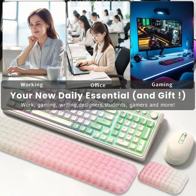 Alt view image 7 of 7 - Ergonomic Keyboard and Mouse Wrist Rest Set - Wrist Support for Mouse, Computer Wrist Cushion Combo, Soft Memory Foam Wrist Support for Keyboard, Laptop, Mac, Office, Work, Gaming