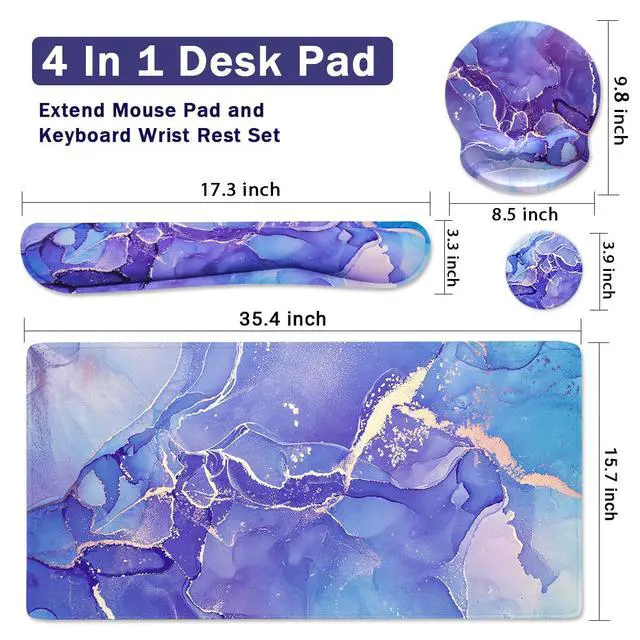 Alt view image 2 of 7 - 4-in-1 Gaming Mouse Pad Wrist Support SetDesk Pad + Mouse Pad with Wrist Rest + Keyboard Wrist Rest + Coaster, Ergonomic Design for Home Office Study Game - Purple Marble
