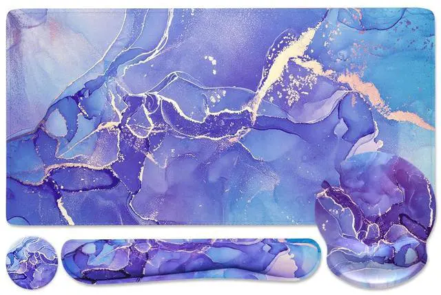 Main image of 4-in-1 Gaming Mouse Pad Wrist Support SetDesk Pad + Mouse Pad with Wrist Rest + Keyboard Wrist Rest + Coaster, Ergonomic Design for Home Office Study Game - Purple Marble